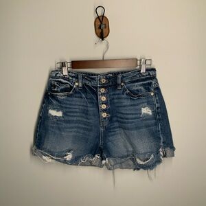 KanCan Blue Distressed Jean Shorts Frayed Hem